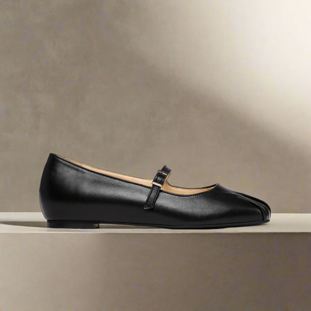 rosemary black ballerina shoe side view