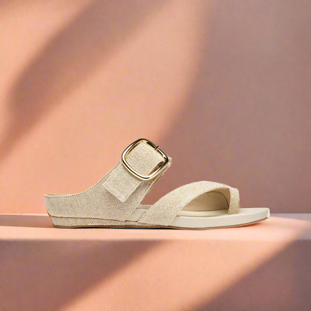 linen sandals for bunions side view