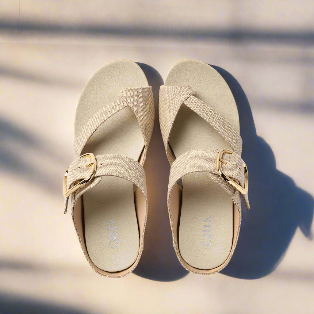 top view of line ruby textured sandals for bunions