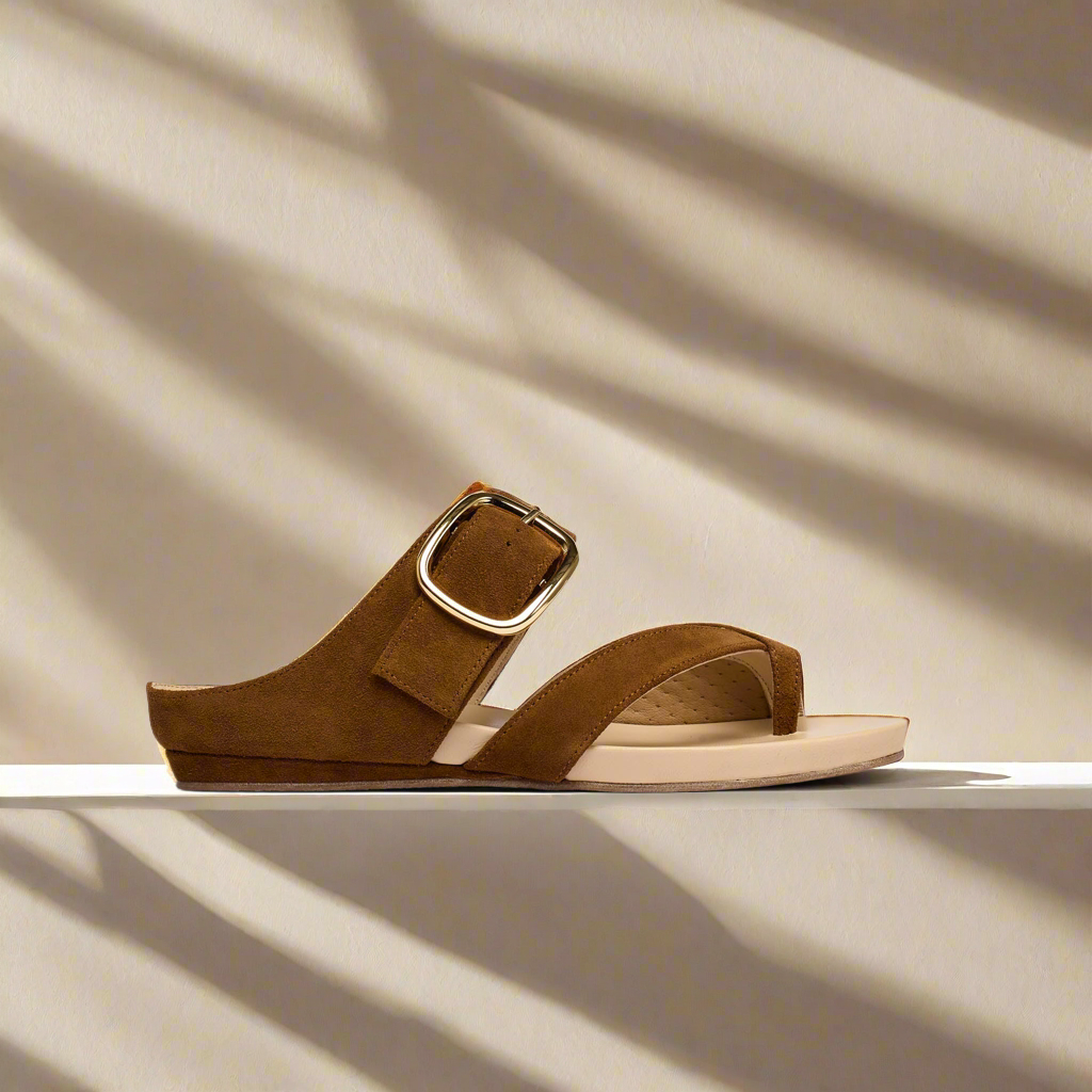 ruby tan sandals for bunions side view