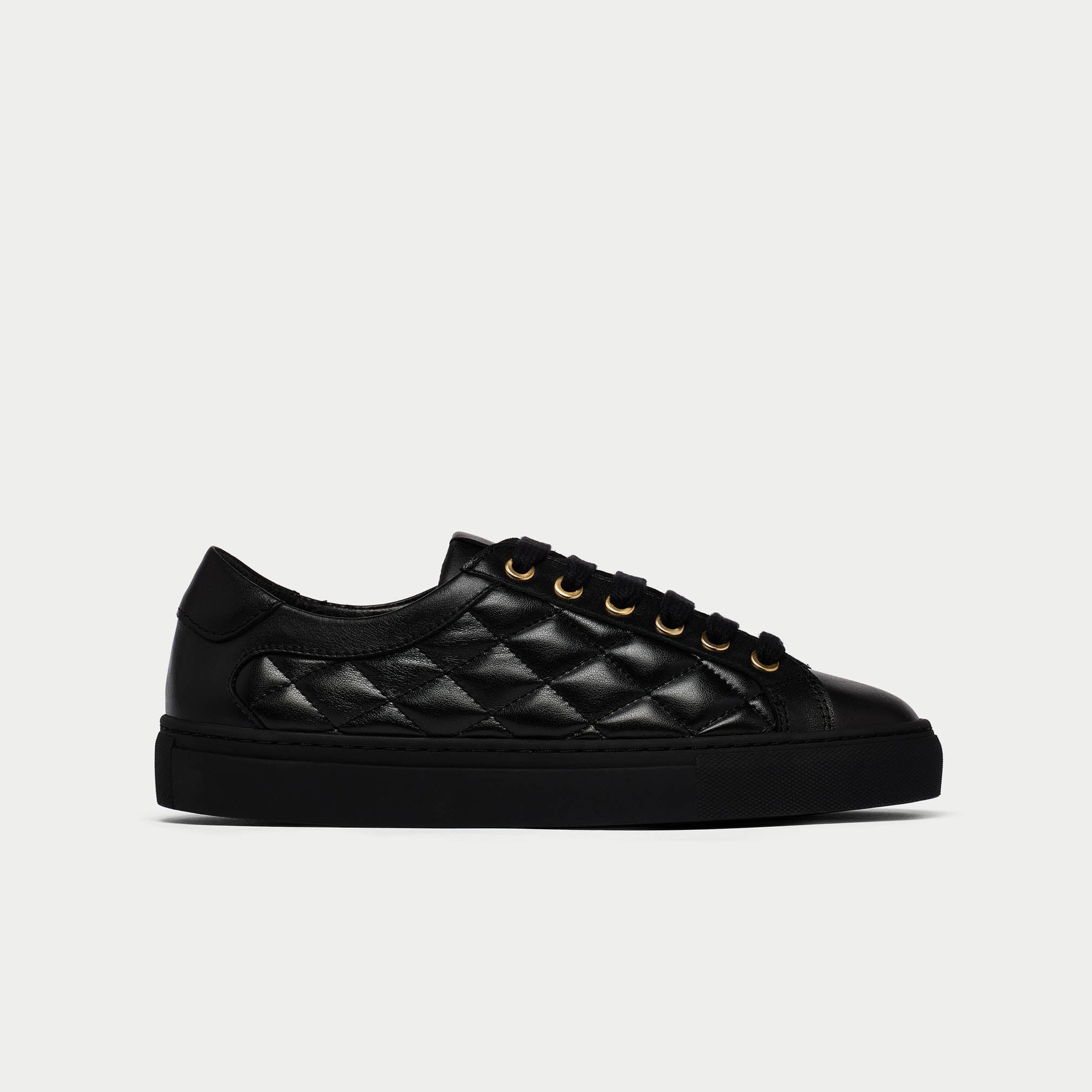 Calla | Star | Black quilted wide-width flat sneaker