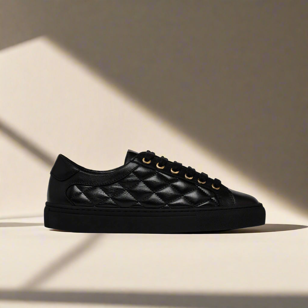 Star Black Quilted Leather Wide Fit Sneakers
