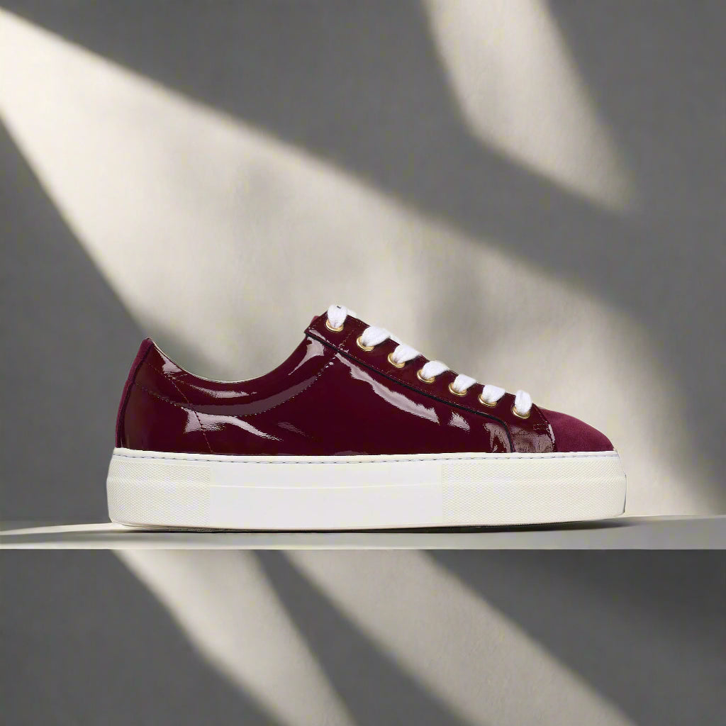Saturn burgundy patent leather trainer side view
