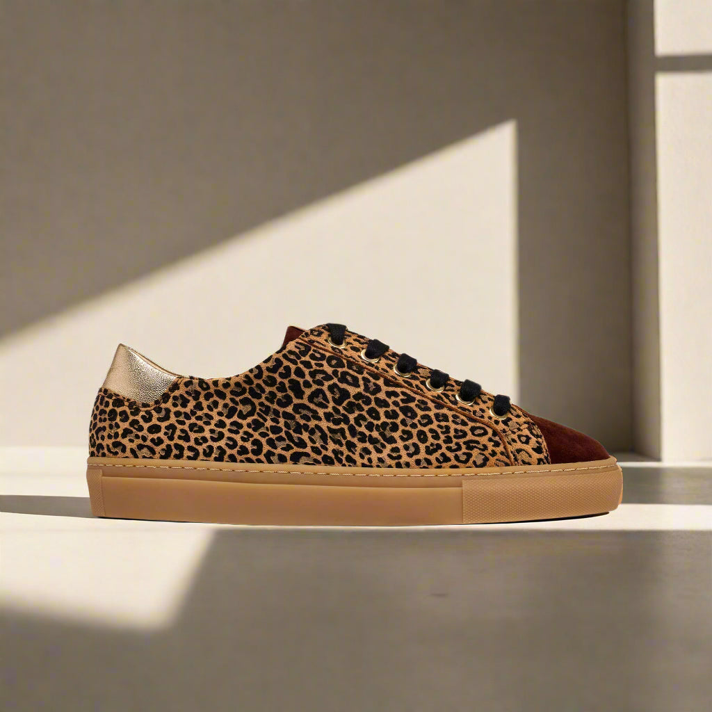 Star leopard suede trainer side view