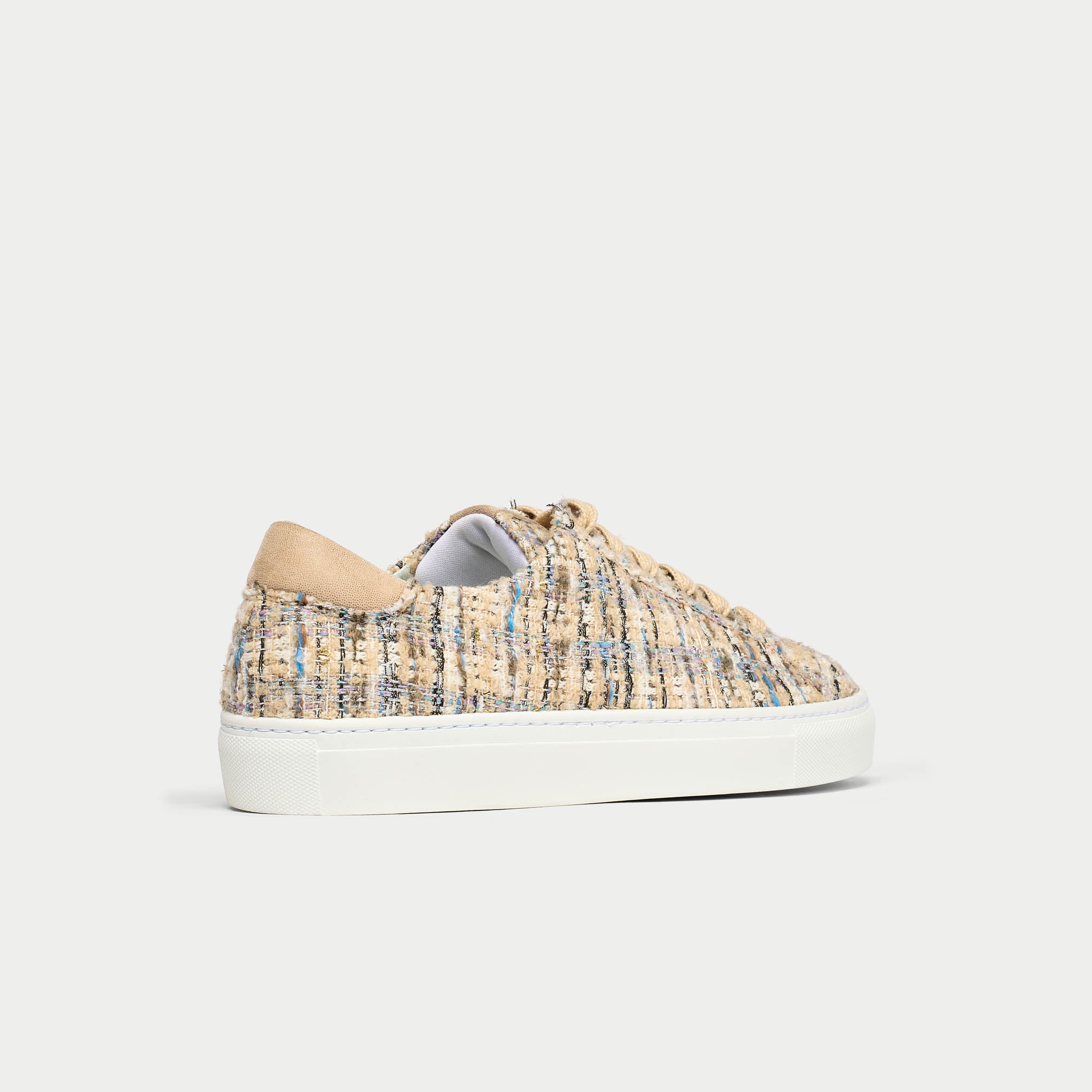 star beige tweed trainers side/back view