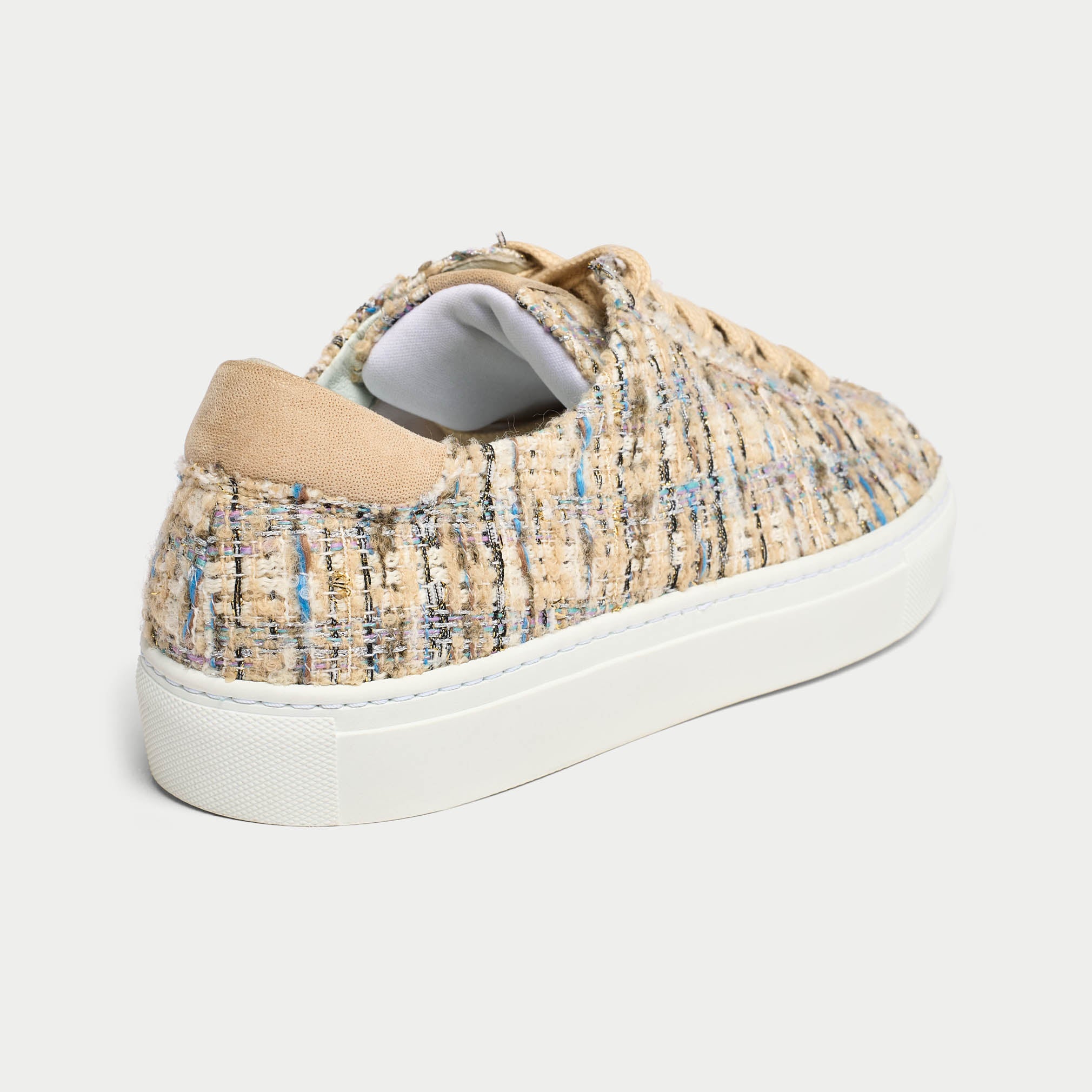 star beige tweed trainers back view