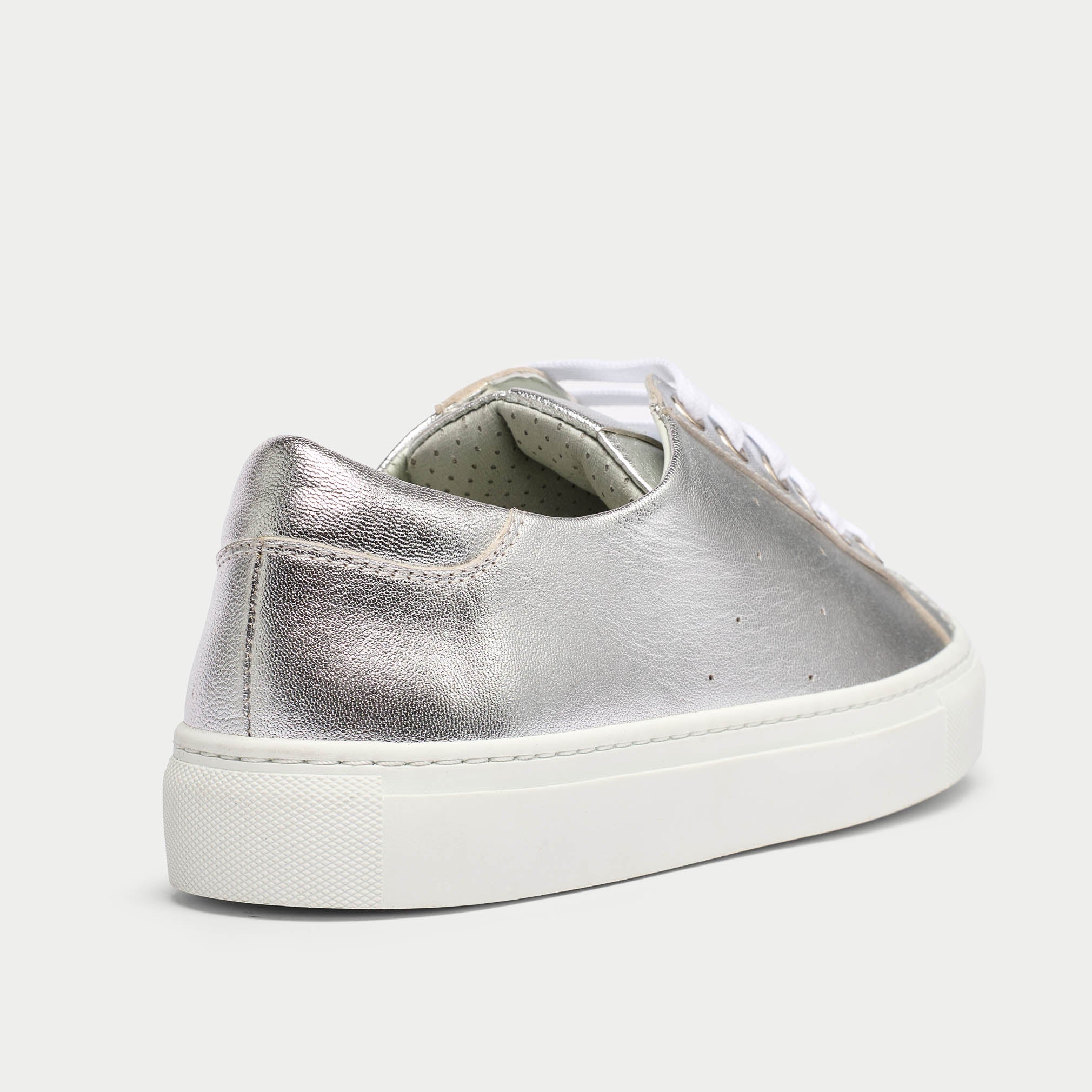 Star - Silver Metallic Leather Wide Fit Sneakers