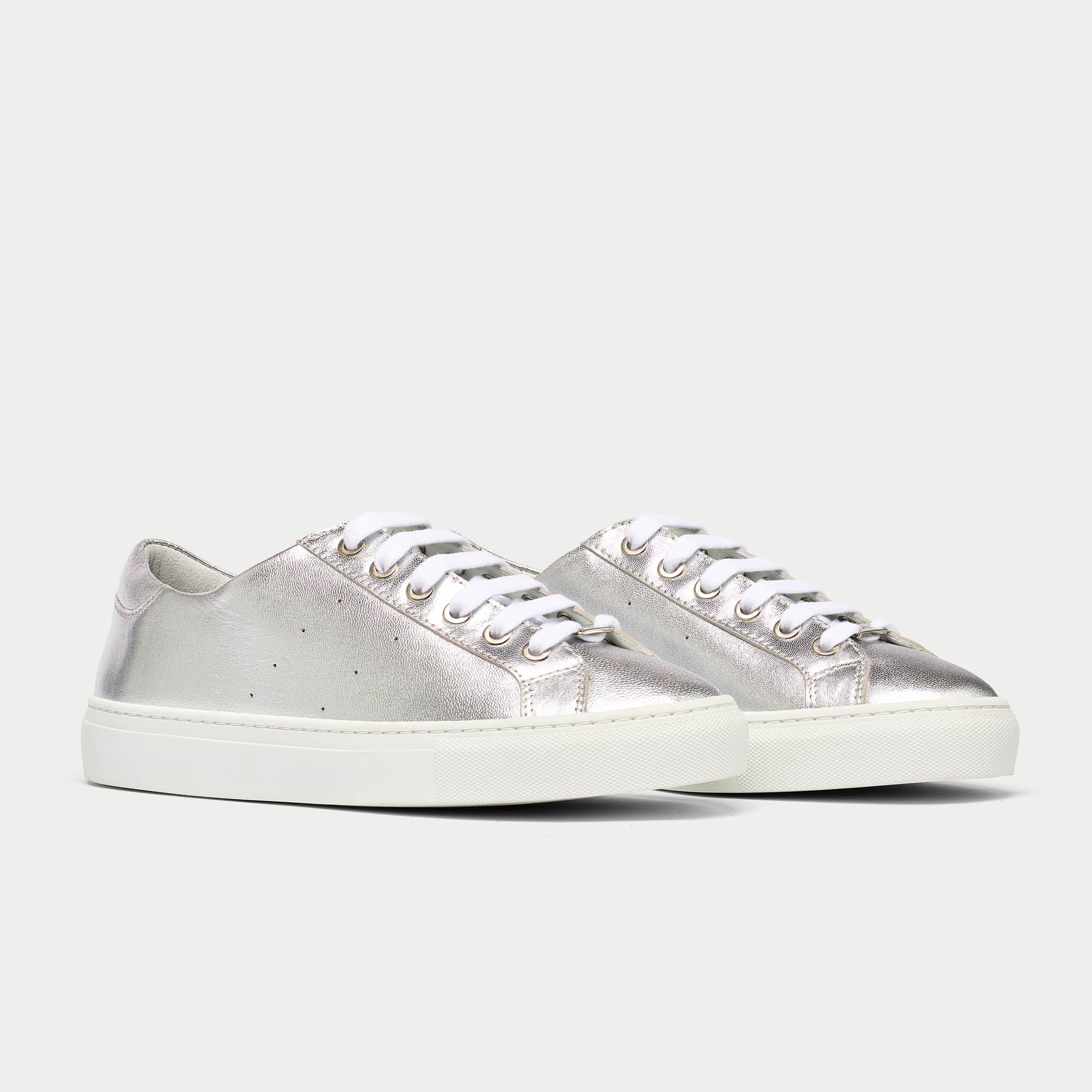 Star - Silver Metallic Leather Wide Fit Sneakers