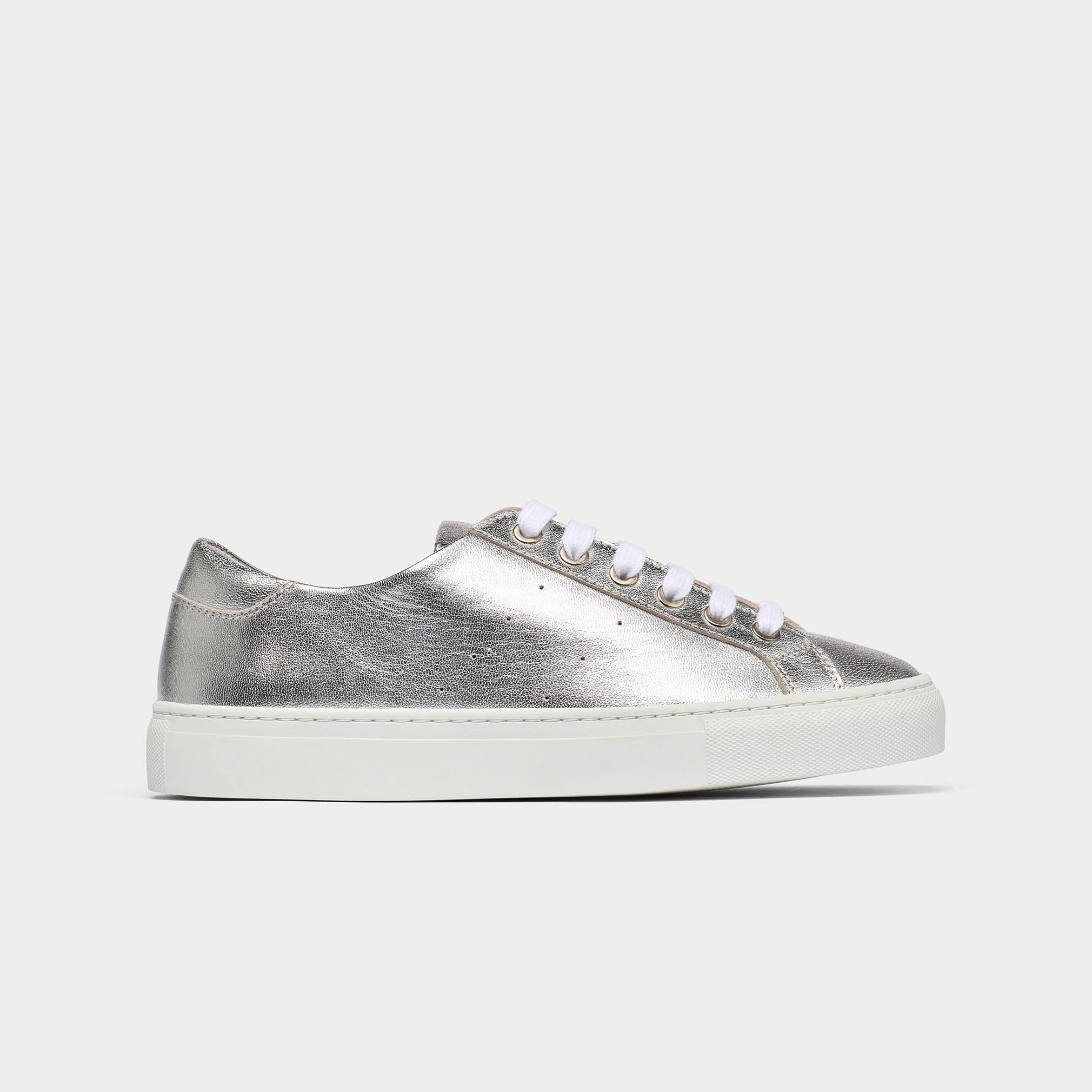 Star - Silver Metallic Leather Wide Fit Sneakers