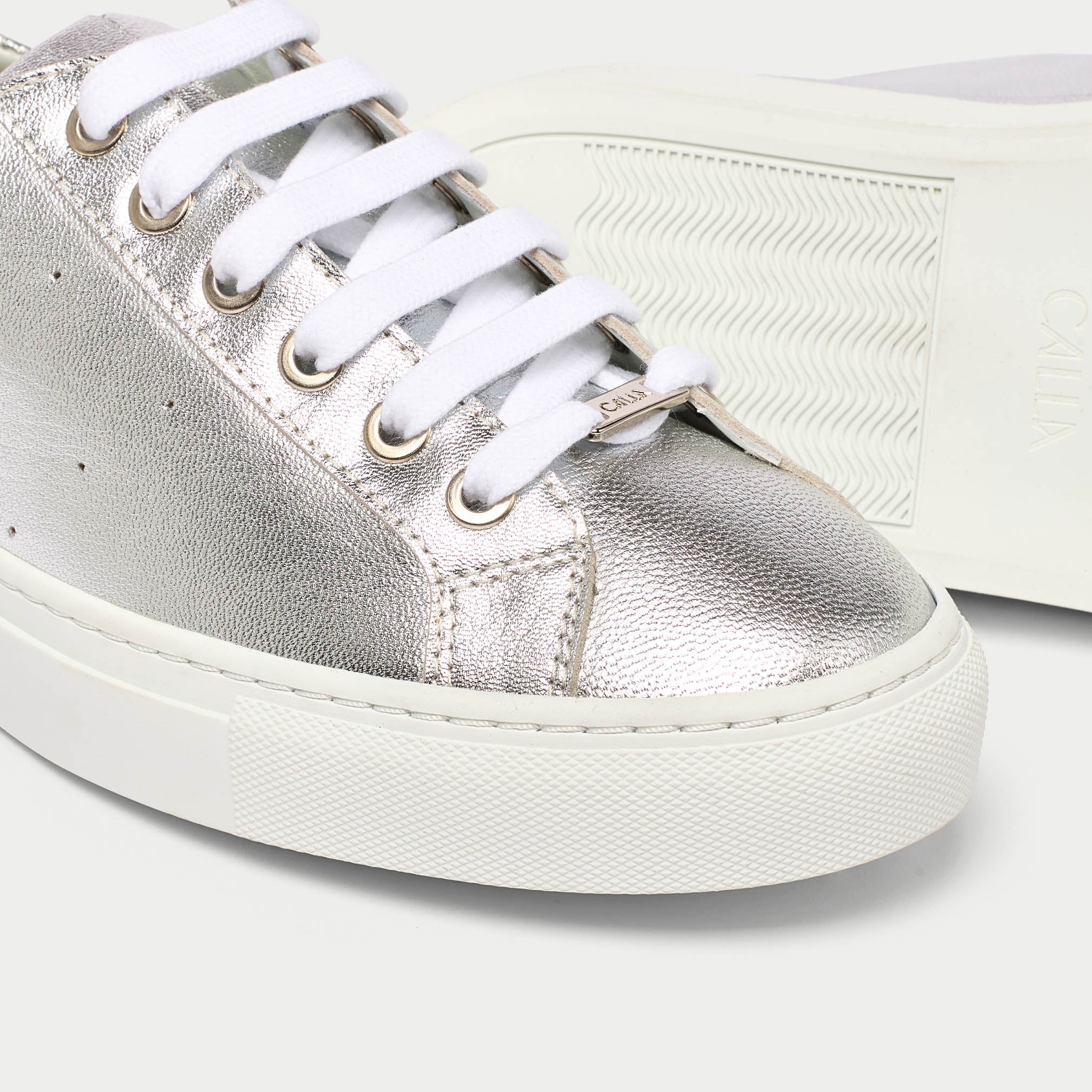 Star - Silver Metallic Leather Wide Fit Sneakers