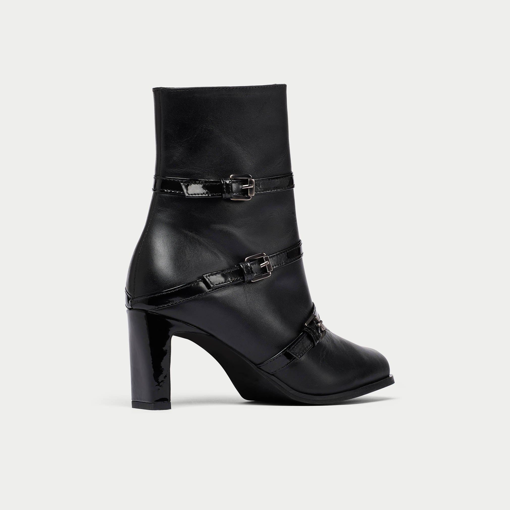 Zoe leather heeled boots back/side view