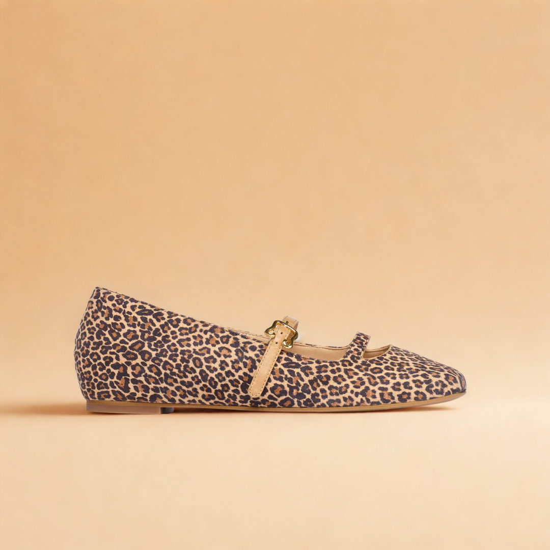 Calla | Alexa | Beige Leopard Leather Flat Ballerina