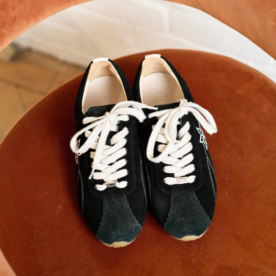 Aurora - Black Suede Wide Fit Sneakers