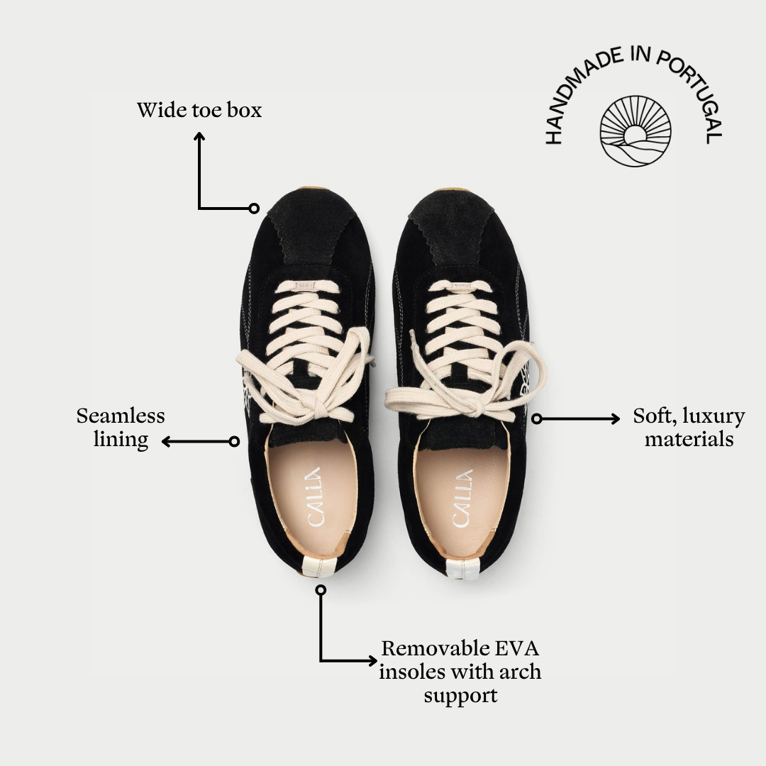 Aurora - Black Suede Wide Fit Sneakers
