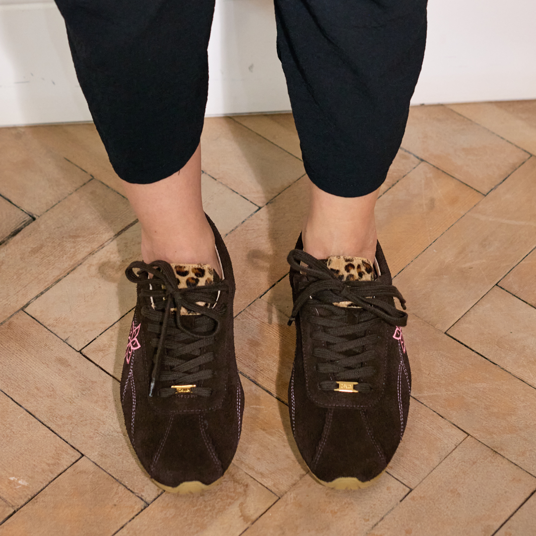 Aurora - Chocolate & Leopard Suede Wide Width Sneakers