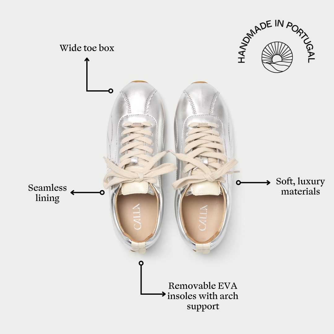 Aurora - Silver Leather Wide Fit Sneakers