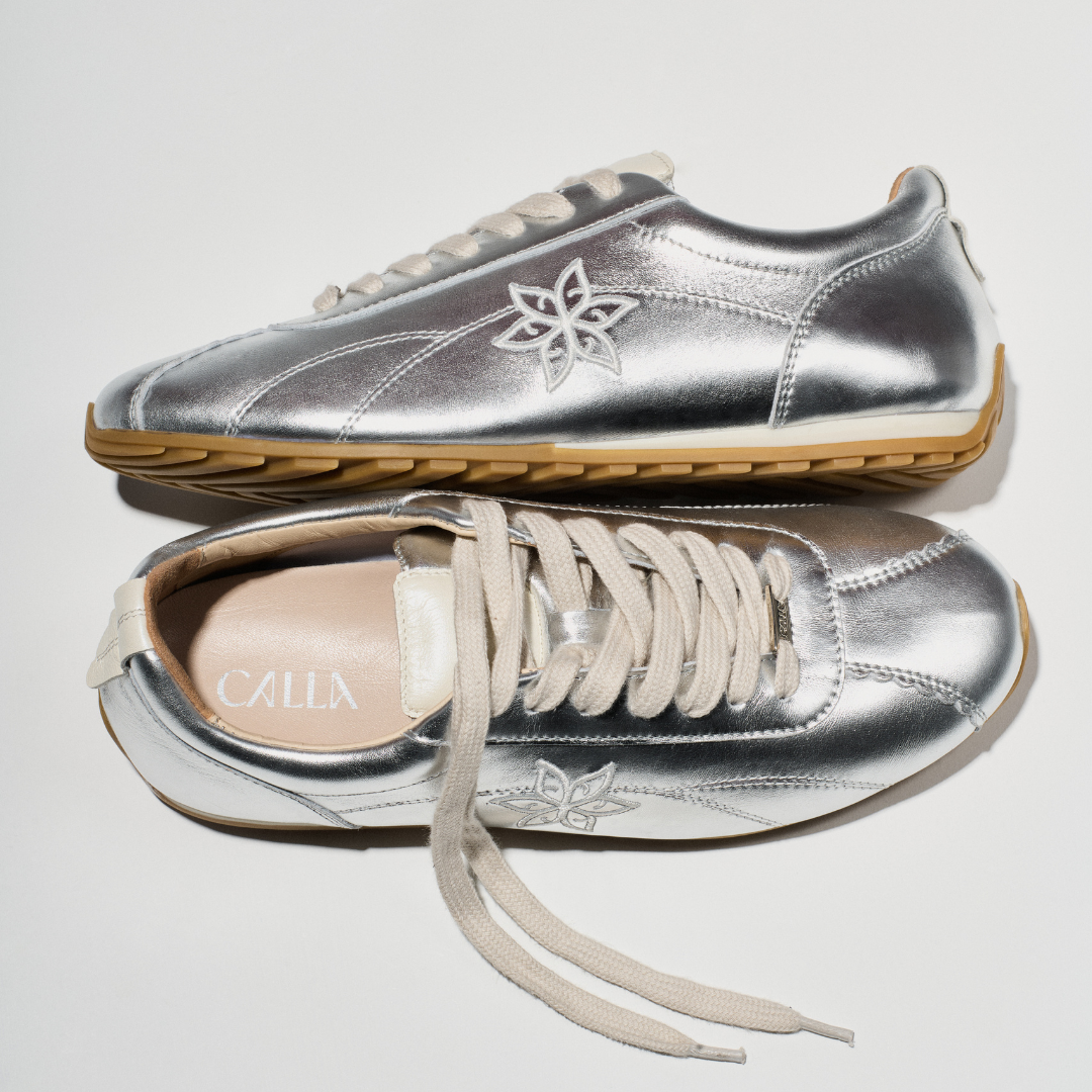 Aurora - Silver Leather Wide Fit Sneakers