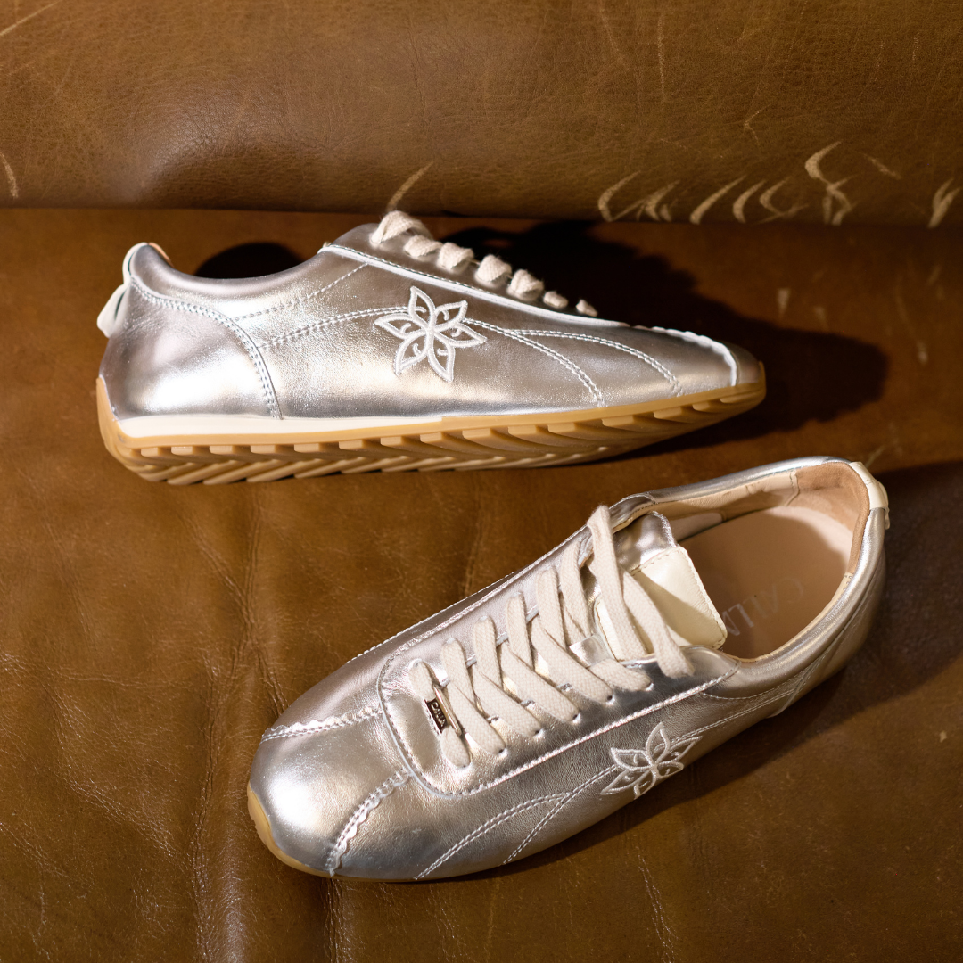 Aurora - Silver Leather Wide Fit Sneakers