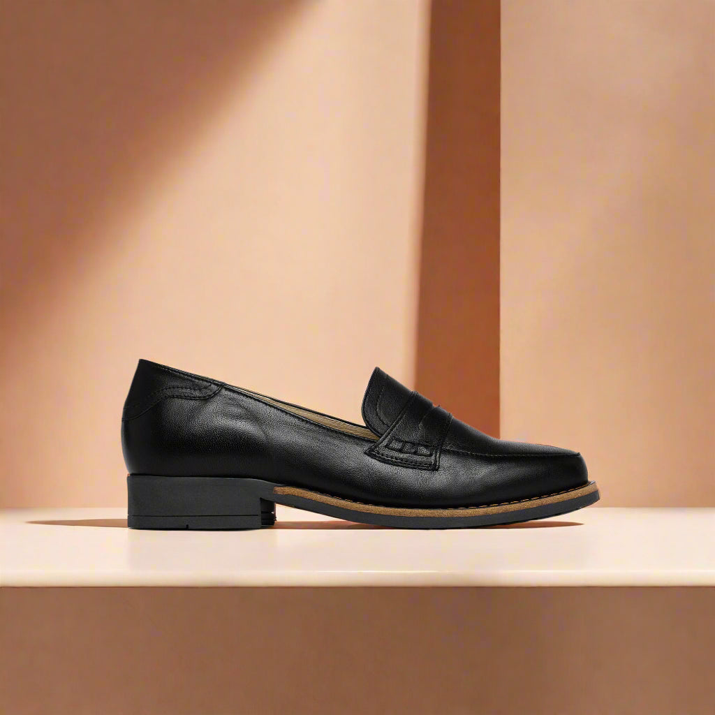 black leather loafers for bunions side view