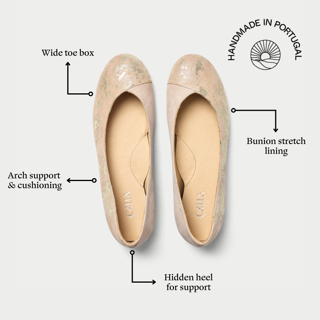 Charlotte - Textured Gold Suede Ballerinas