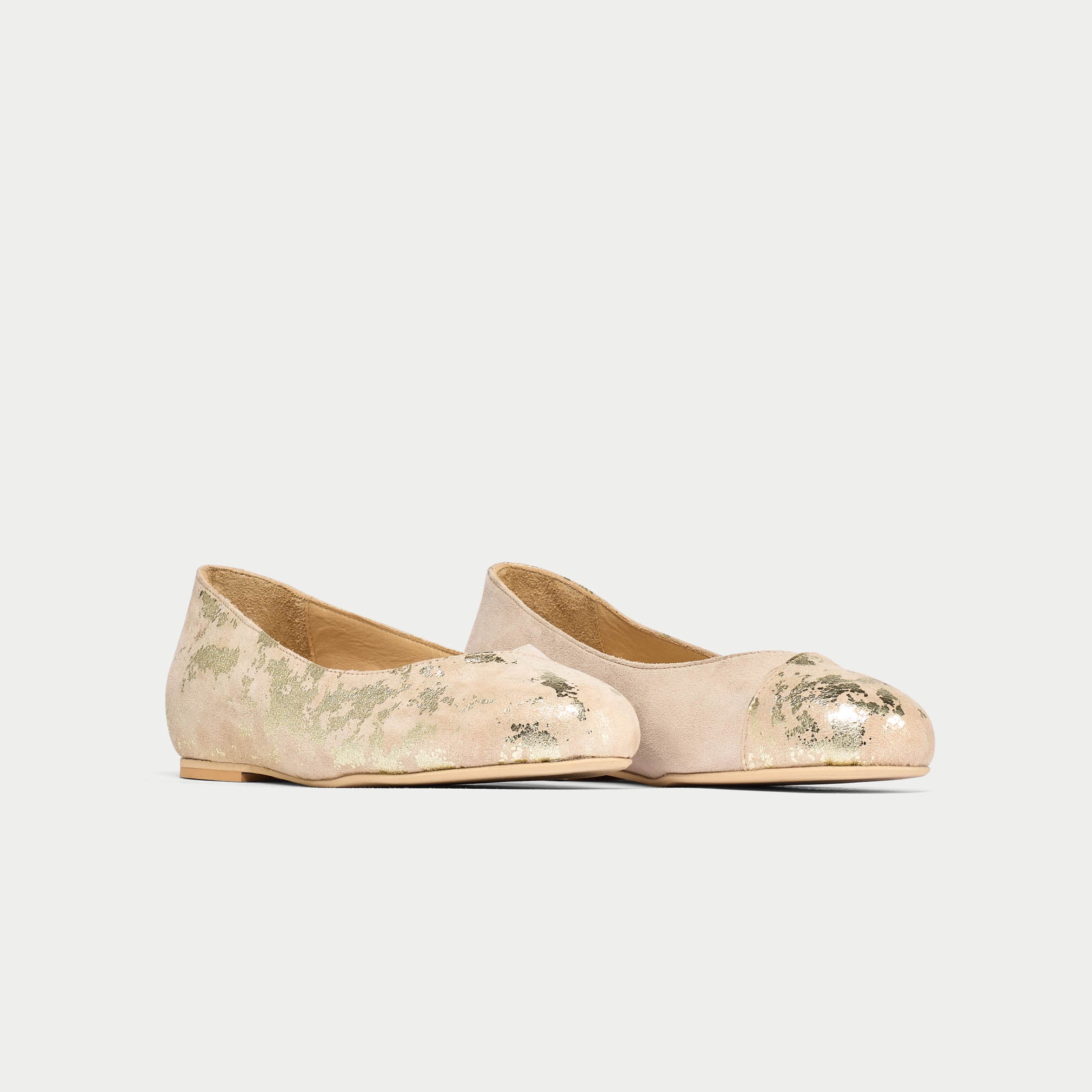 Charlotte - Textured Gold Suede Ballerinas