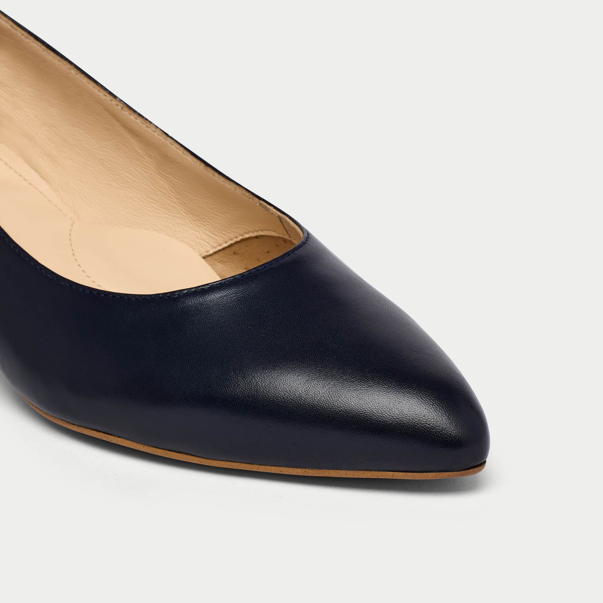 navy leather close up
