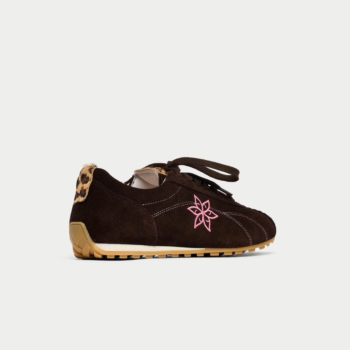 Aurora - Chocolate & Leopard Suede Wide Fit Sneakers