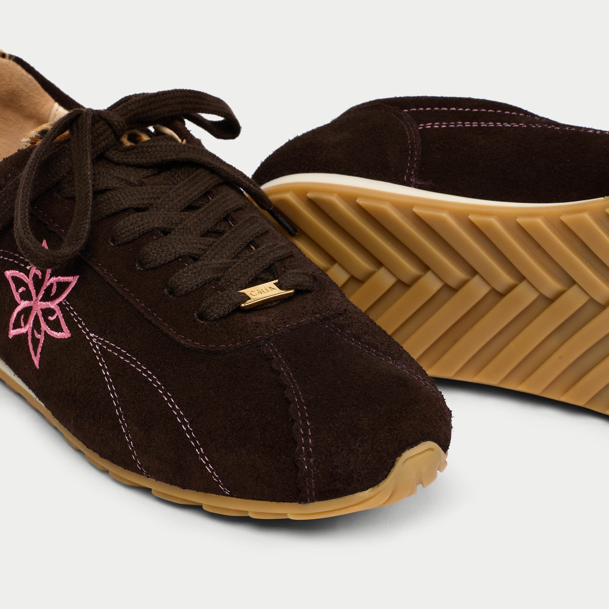Aurora - Chocolate & Leopard Suede Wide Fit Sneakers