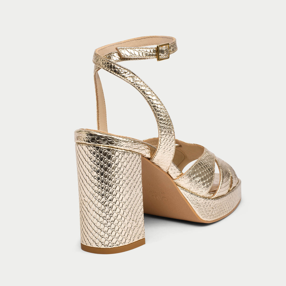 Heather - Champagne Scaled Metallic Leather Block Heels