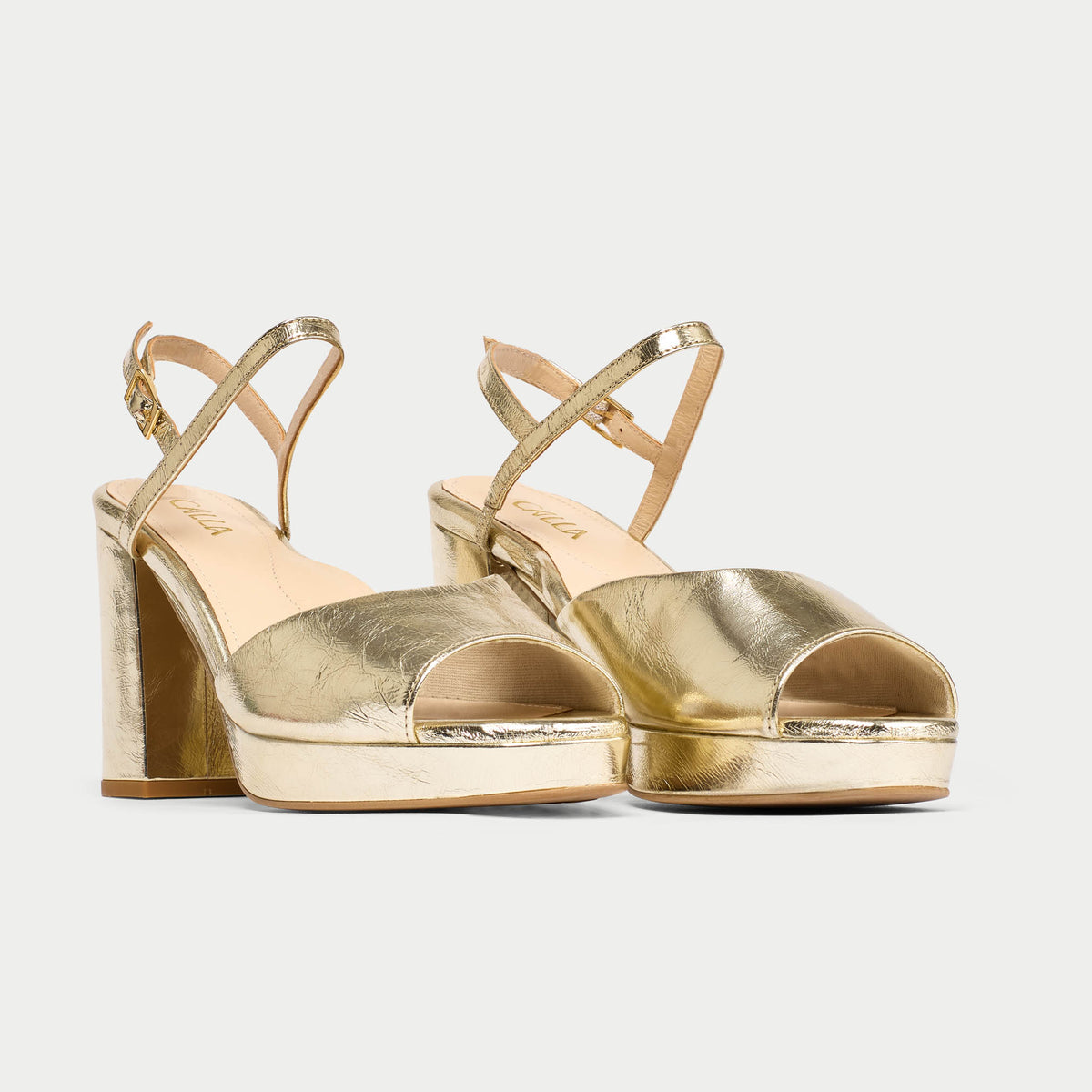 Margot - Molten Gold Leather Block Heels