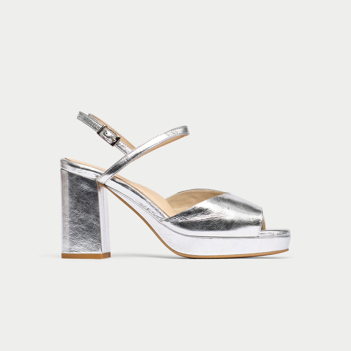 Margot - Liquid Silver Leather Block Heels