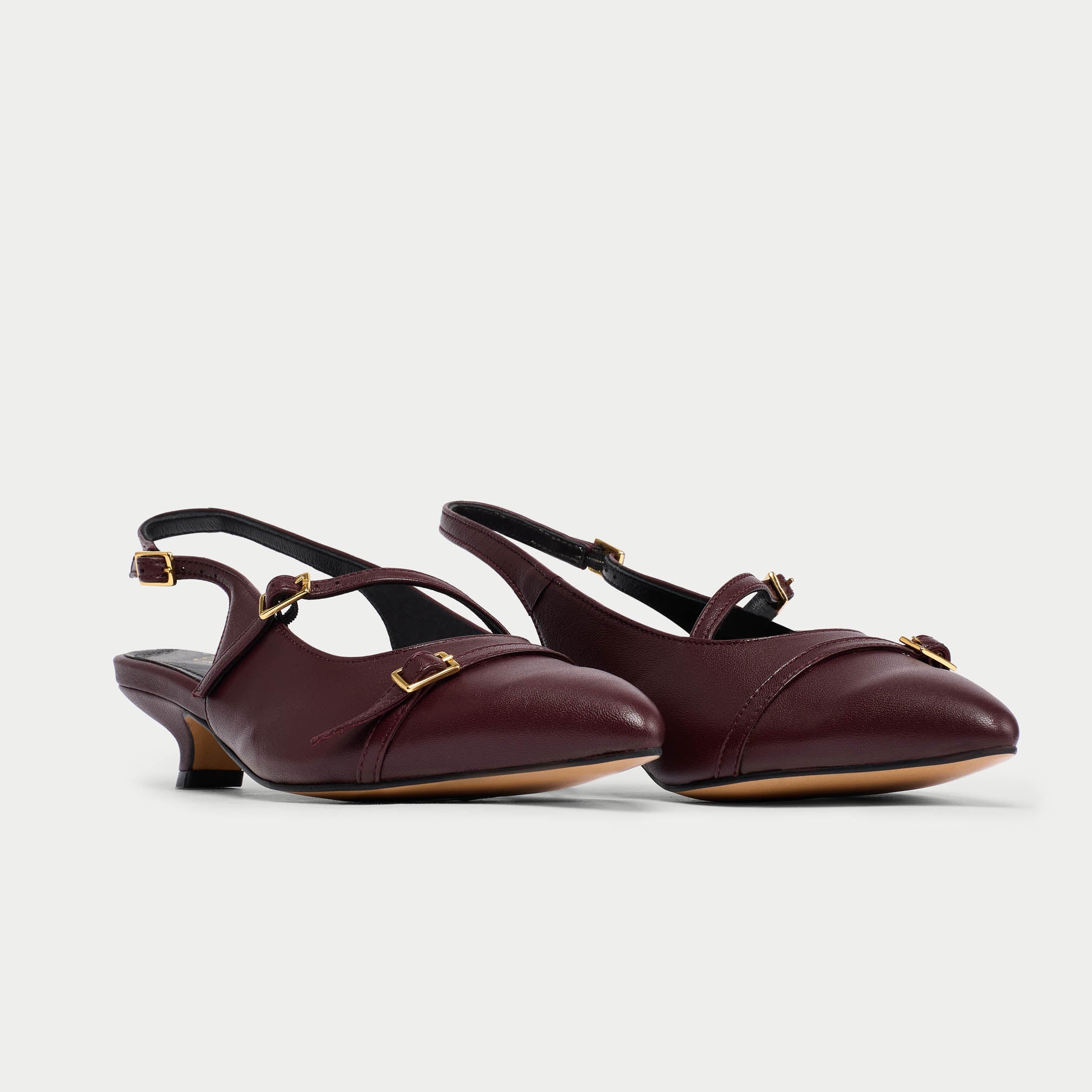 Paloma - Burgundy Leather Kitten Heels