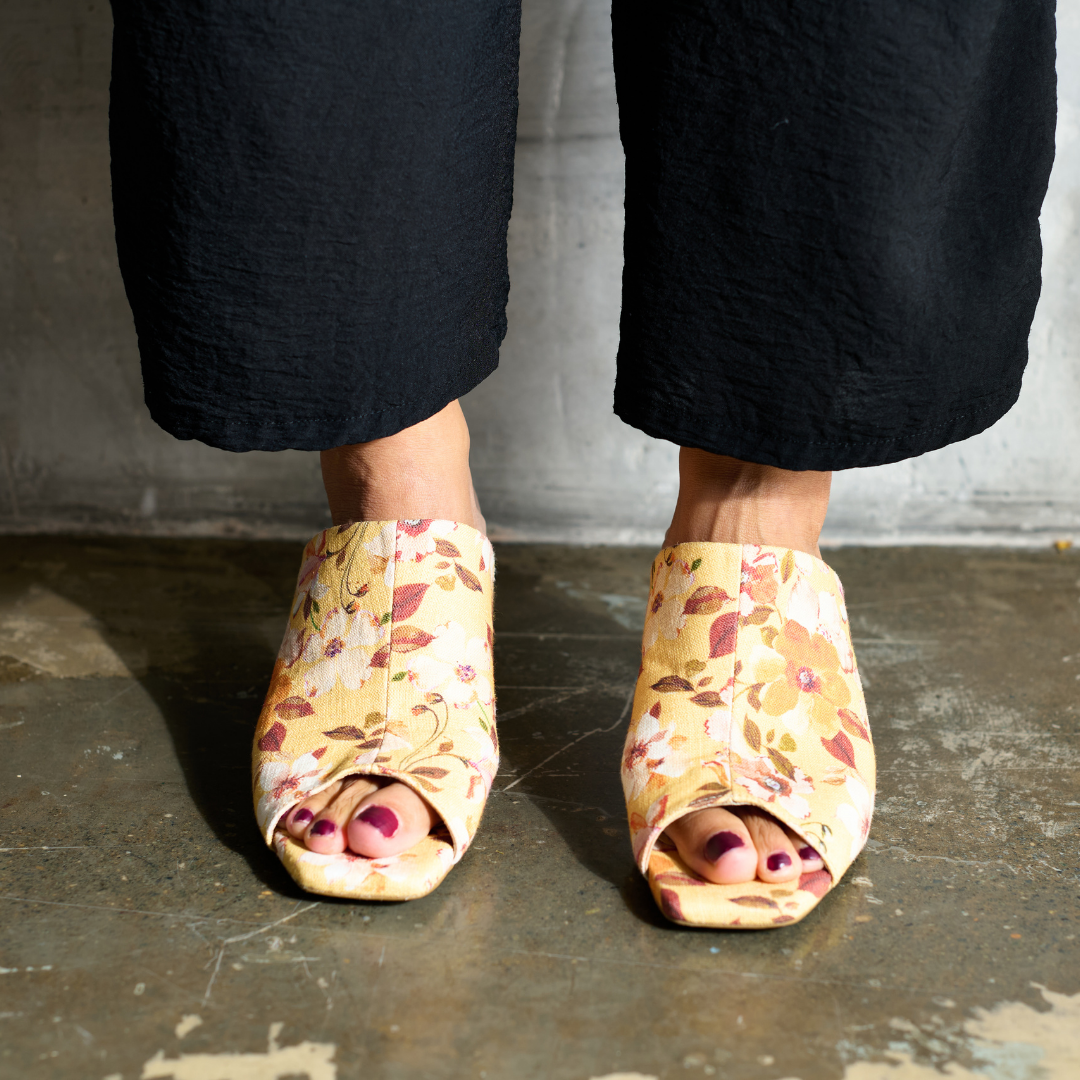 Debbie - Yellow Floral Mules
