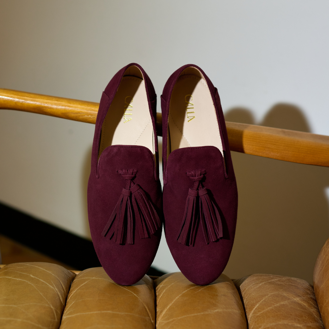Freya - Burgundy Suede Loafers