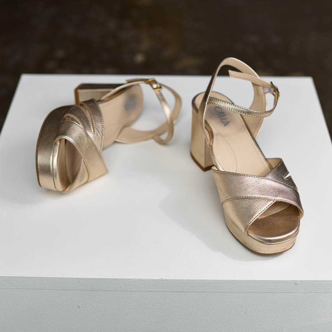 gracie schampagne heel on the white box front view