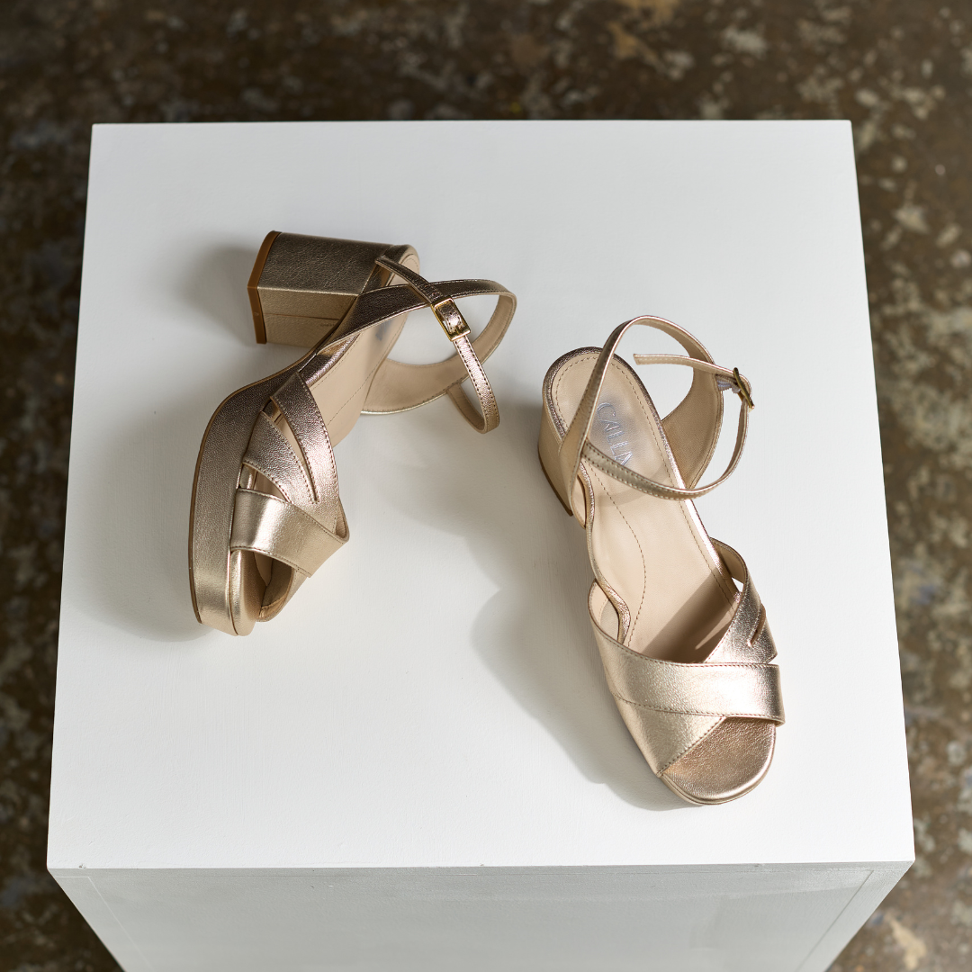 gracie schampagne heel on the white box top view