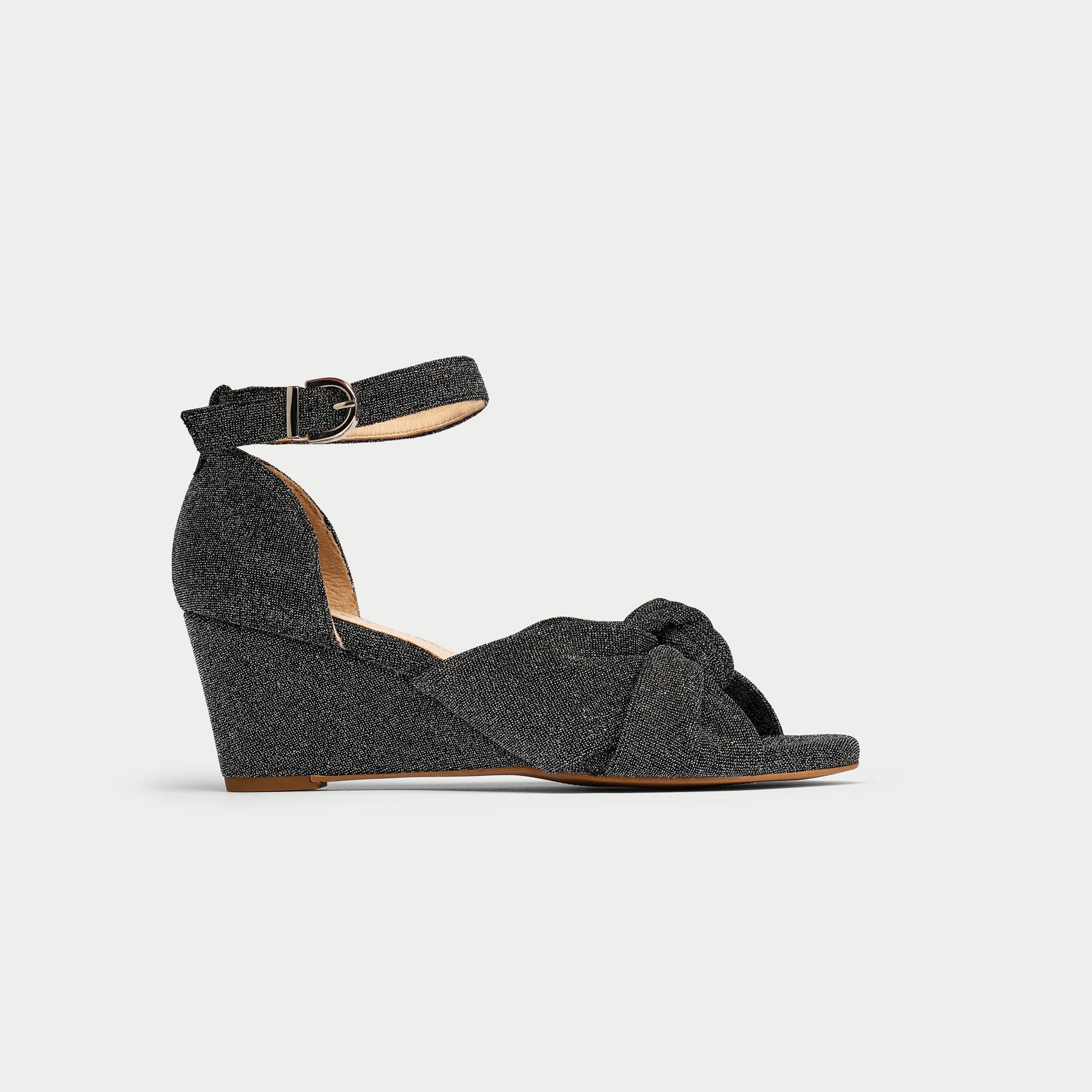 Calla Shoes Harper Black sparkle high heel wedge sandal