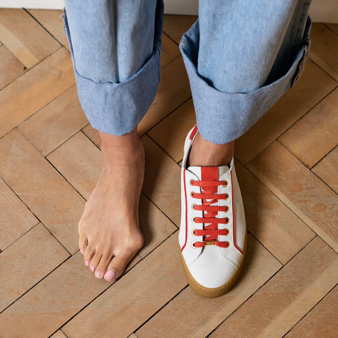 Saturn - Cream & Orange Suede Wide Fit Sneakers