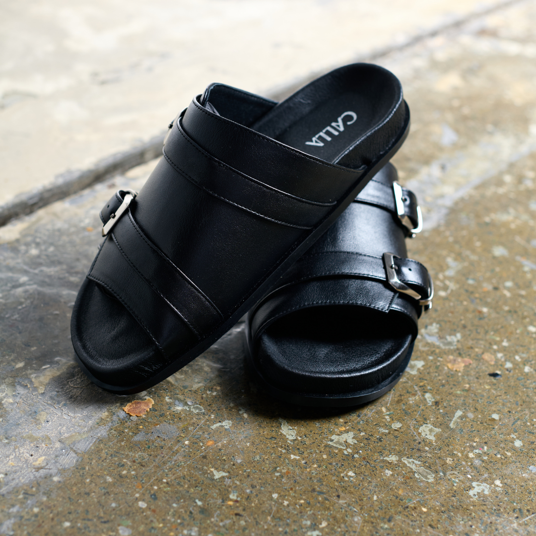 Lily - Black Leather Sandals