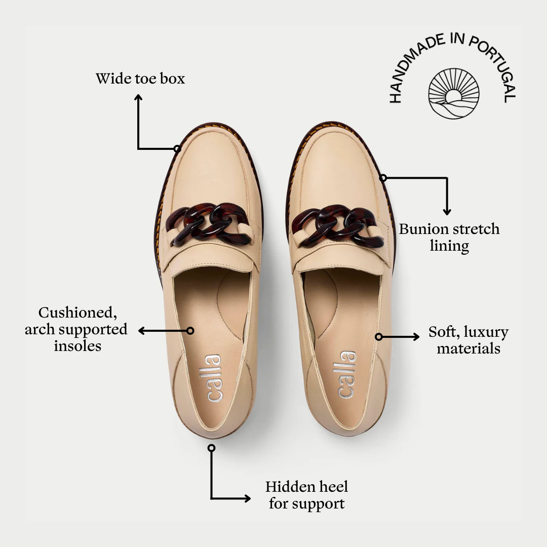 Lucille neutral leather loafers features