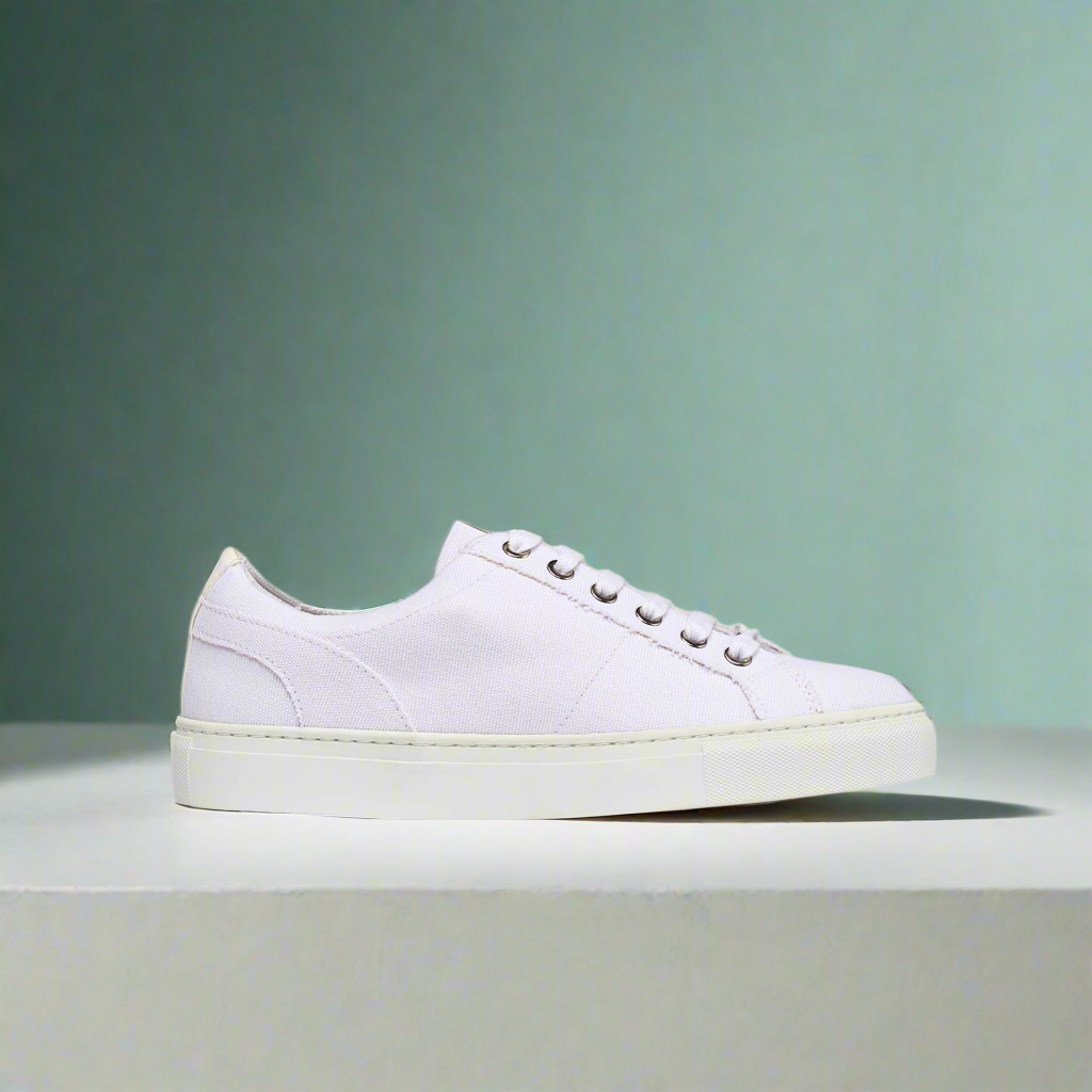 Calla | Luna | White canvas vegan wide-fit flat sneaker