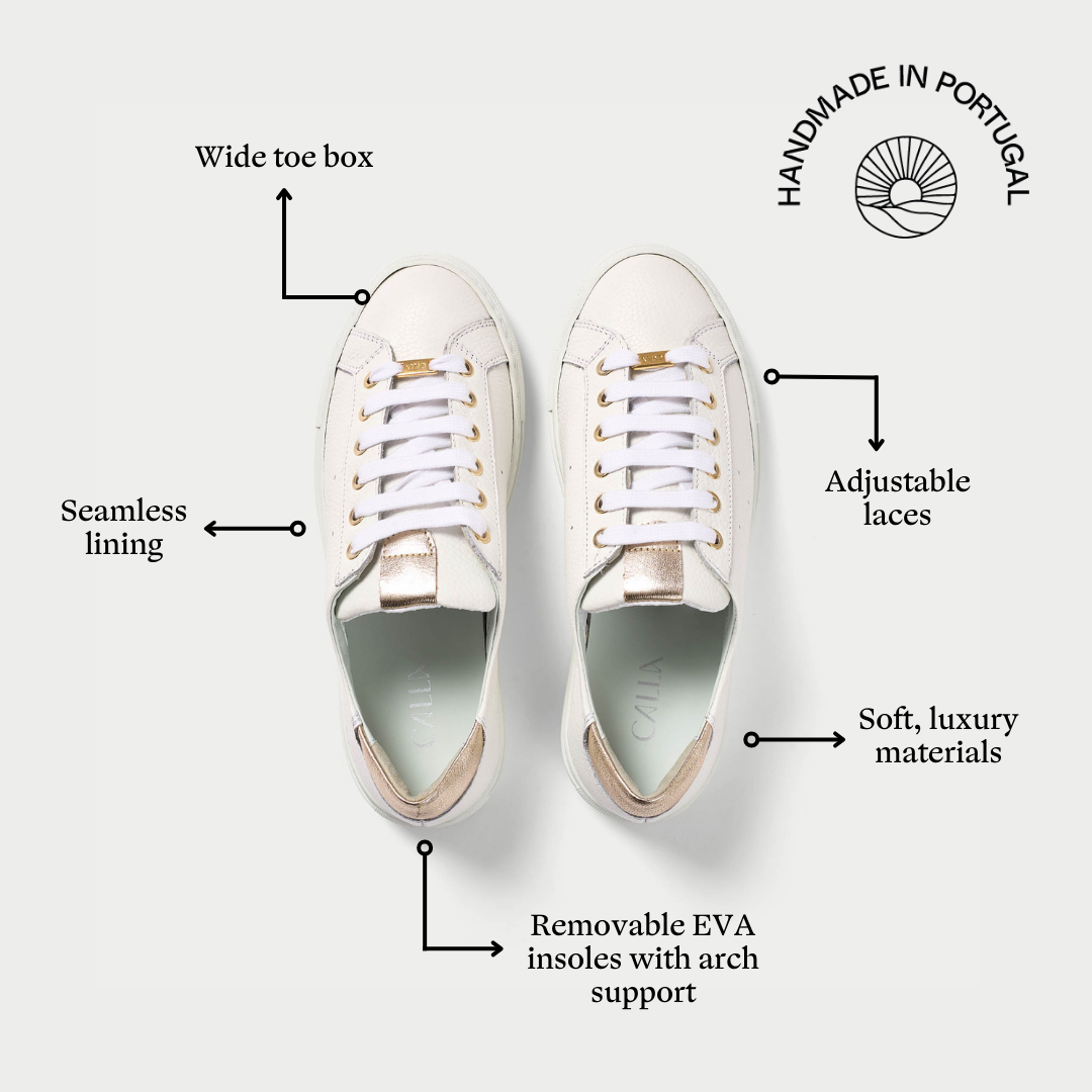 luna white chaampagne sneakers features