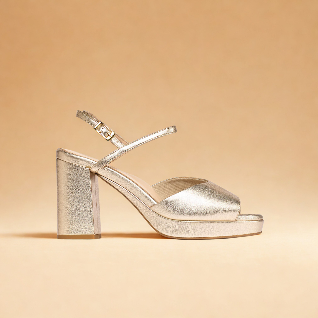 Margot - Champagne Leather Block Heels