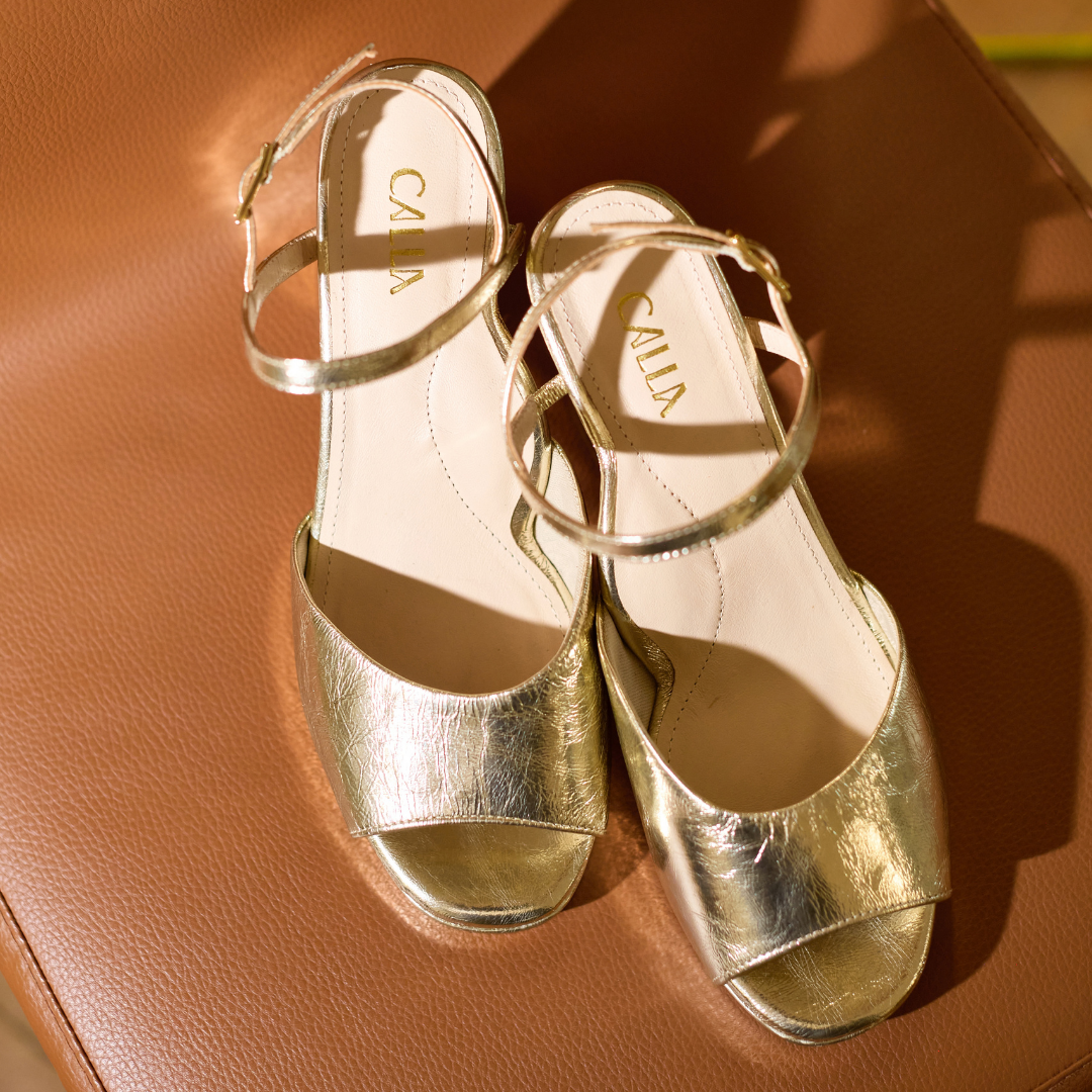 Margot - Molten Gold Leather Block Heels