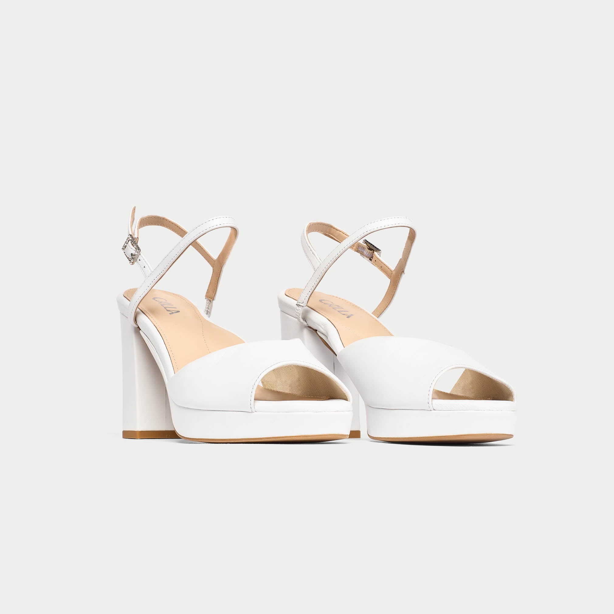 Margot - White Leather Block Heels