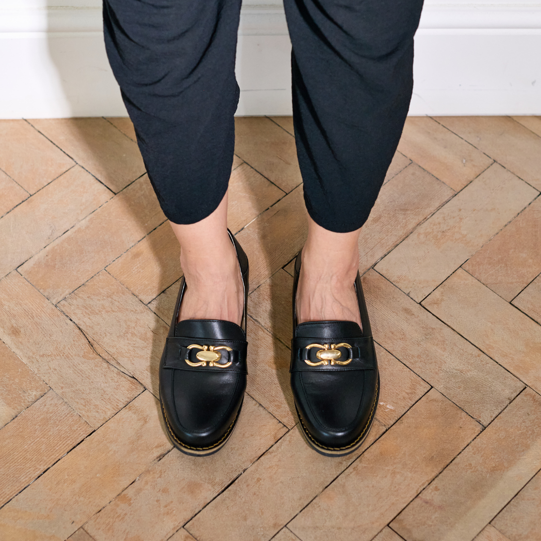 Meredith - Black Leather Loafers