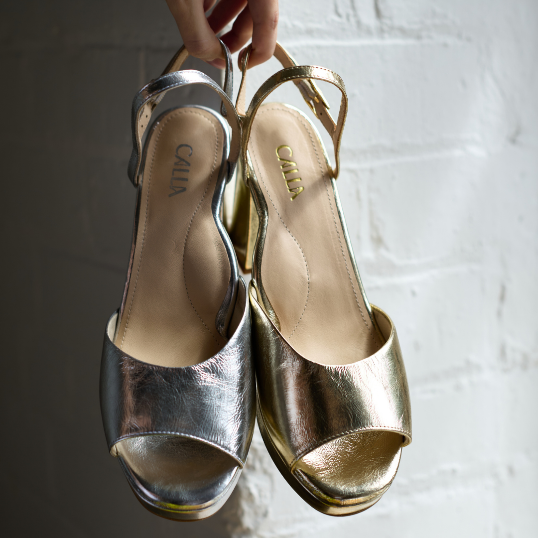 Margot - Molten Gold Leather Block Heels