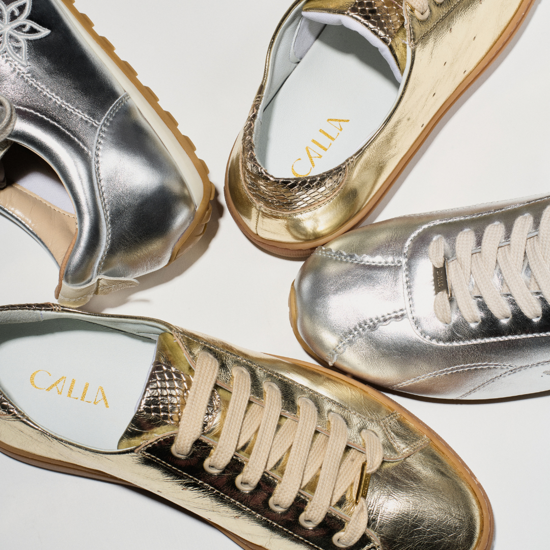 Star - Champagne Scaled Metallic Wide Fit Sneakers