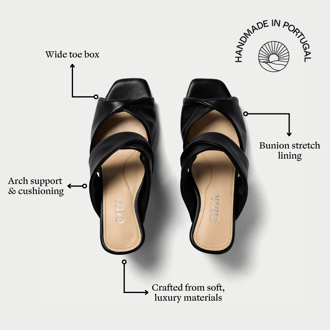Mia - Black Leather Mules