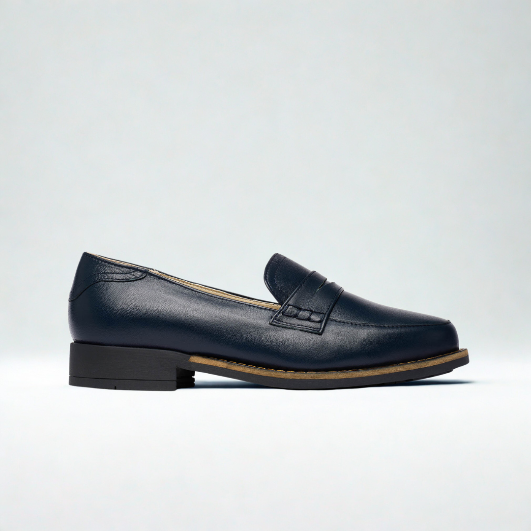 Nadia - Navy Leather Loafers